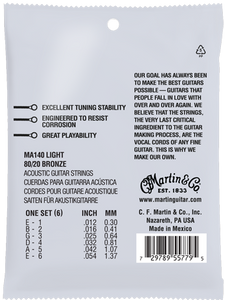 Martin MA140 Light SP Bronze guitar string set 12-54