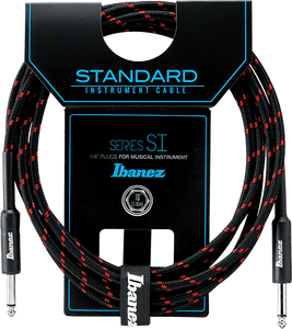 Ibanez SI10 Guitar Cable 10 Foot Woven, Black and Wine