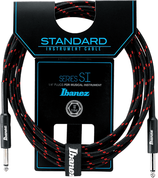 Ibanez SI10 Guitar Cable 10 Foot Woven, Black and Wine