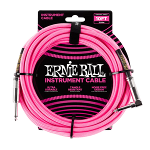 ERNIE BALL CABLE - 10FT BRAIDED STRAIGHT / ANGLE INSTRUMENT CABLE - NEON PINK