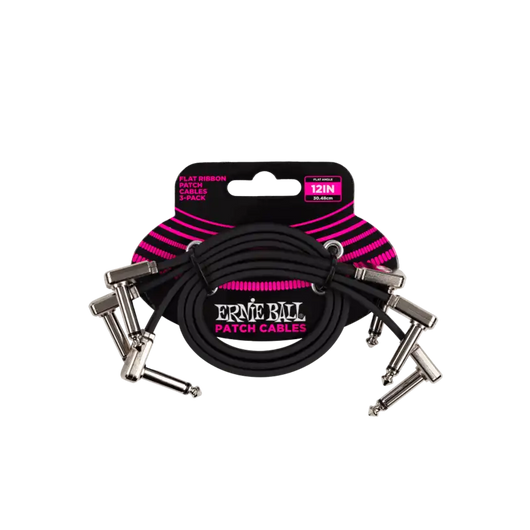 ERNIE BALL CABLE -12IN FLAT RIBBON PATCH CABLE BLACK 3-PACK