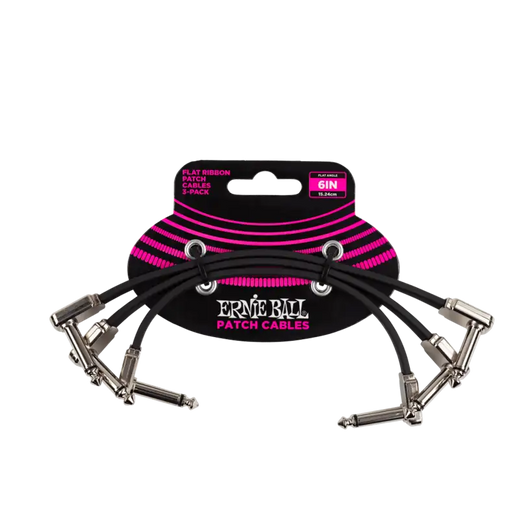 ERNIE BALL CABLE - 6IN FLAT RIBBON PATCH CABLE BLACK 3-PACK - BLACK